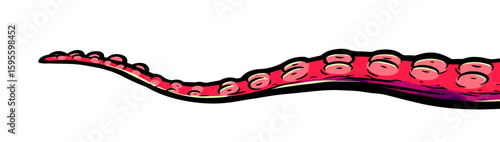 Purple octopus tentacles reaching upwards, squid-like marine animal body parts protruding from out of frame, cut for food or frame design, cartoon colour sketch anime vector illustration. 