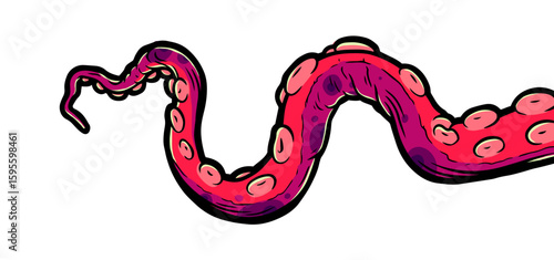Purple octopus tentacles reaching upwards, squid-like marine animal body parts protruding from out of frame, cut for food or frame design, cartoon colour sketch anime vector illustration. 