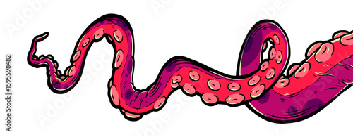 Purple octopus tentacles reaching upwards, squid-like marine animal body parts protruding from out of frame, cut for food or frame design, cartoon colour sketch anime vector illustration. 