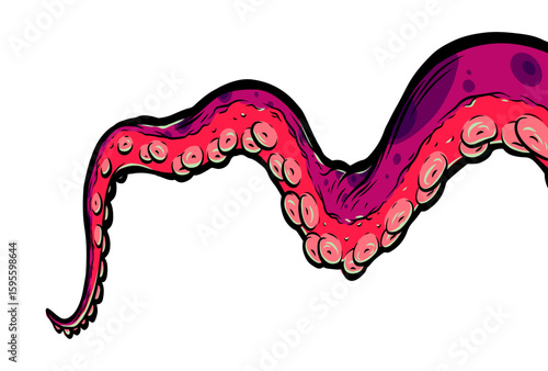 Purple octopus tentacles reaching upwards, squid-like marine animal body parts protruding from out of frame, cut for food or frame design, cartoon colour sketch anime vector illustration. 