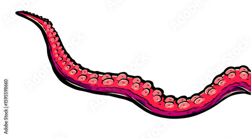 Purple octopus tentacles reaching upwards, squid-like marine animal body parts protruding from out of frame, cut for food or frame design, cartoon colour sketch anime vector illustration. 