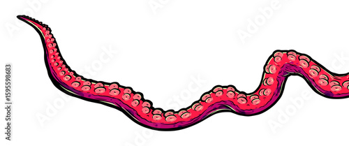 Purple octopus tentacles reaching upwards, squid-like marine animal body parts protruding from out of frame, cut for food or frame design, cartoon colour sketch anime vector illustration. 