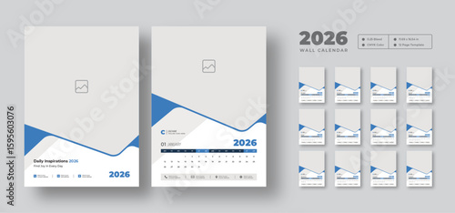 2026 wall calendar template, week starts Monday, set of 12 months, 12 pages