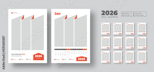 Editable 2026 wall calendar template | 12-month printable planner layout | Minimal vector design for home, office, or studio