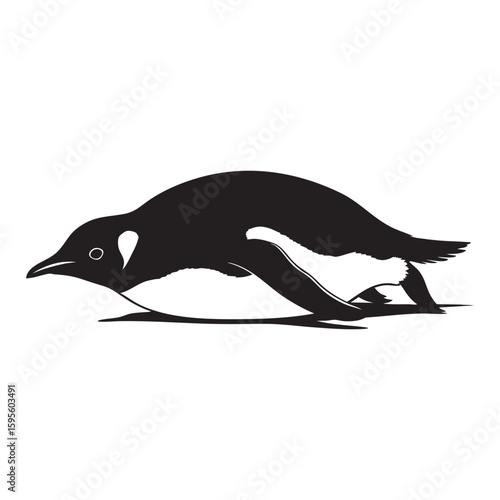 A joyful penguin tobogganing through the snow in Antarctica