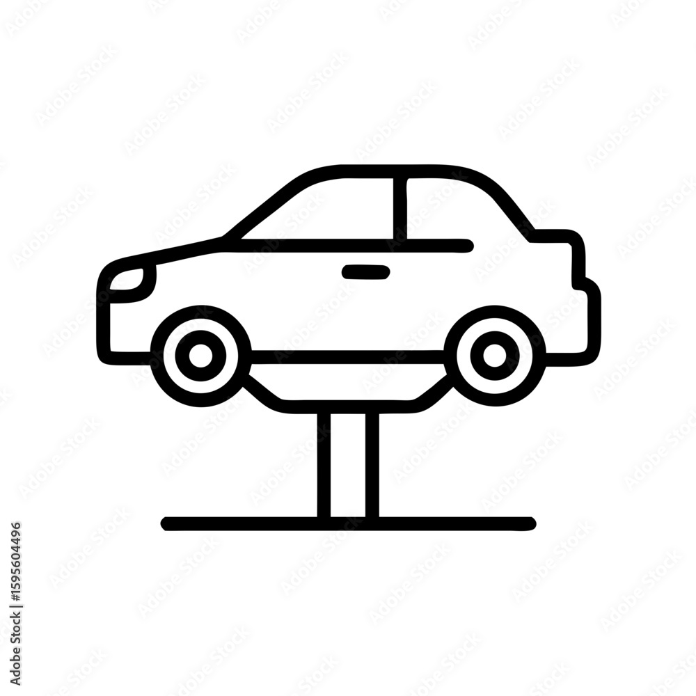 Obraz premium Car lifted on vehicle repair lift in minimal line art style 