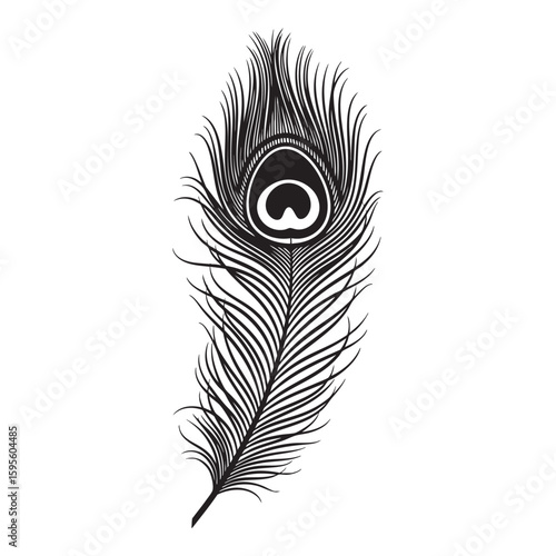 Decorative peafowl feather icon in a detailed black and white