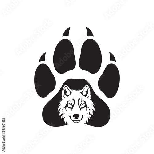 Tribal wolf emblem inside a large paw print for a team mascot