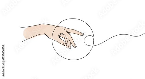 Gestalt psychology hand reaching to close a circle – symbolizing closure and completion, abstract one line doodle watercolor vector illustration


