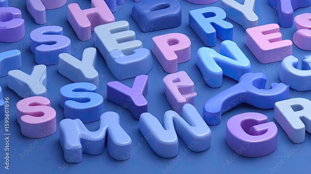 Obraz premium Colorful, 3D letters arranged on a smooth surface.