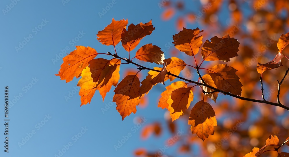 Bright orange autumn leaves against a clear blue sky