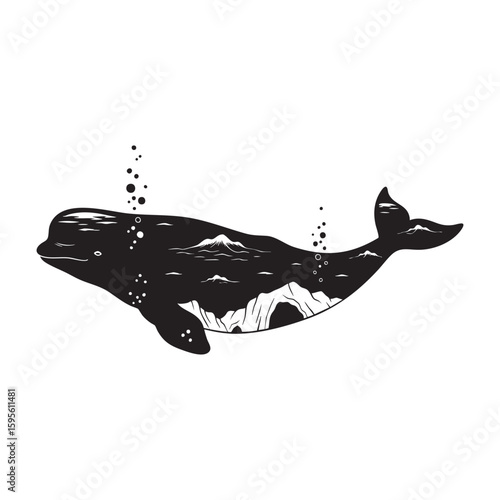 A Beluga whale with an arctic mountain and sea vector scene