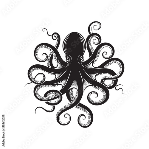 A giant octopus sea monster with curling tentacles vector art