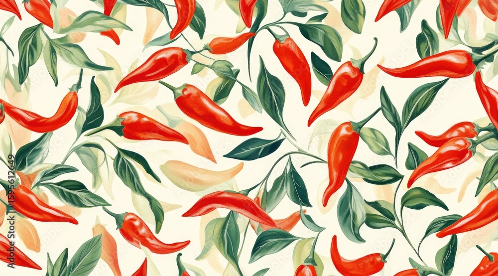 Red chili peppers, botanical illustration Red chili peppers, botanical illustration