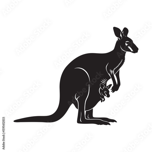 An Australian kangaroo mother with a cute joey in her pouch