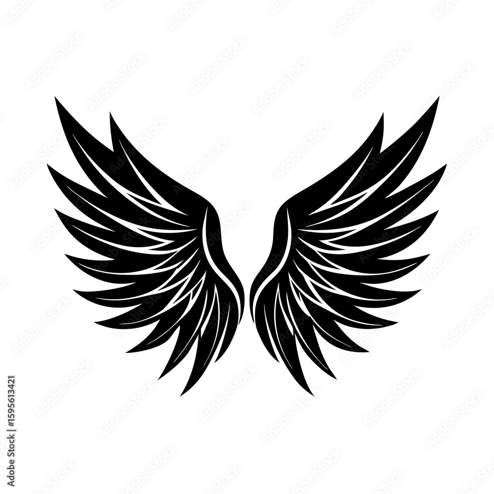 Obraz premium Radiant Black Wings Silhouette Vector Set