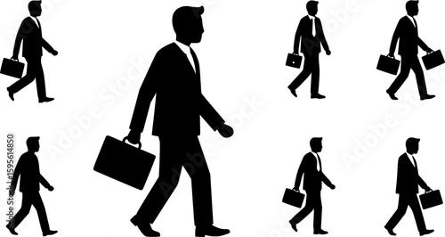 Black flat silhouette vector icon Businessman holding a briefcase
