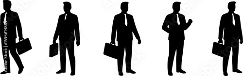 Black flat silhouette vector icon Businessman holding a briefcase
