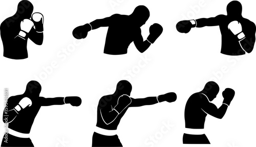 Silhouette of a boxer throwing a punch. Vector silhouette
