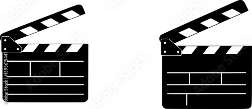 Clapper board icon set. Open and closed movie clapper. 