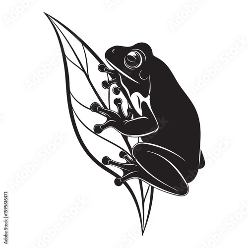 A simple tree frog amphibian clinging to a large leaf icon