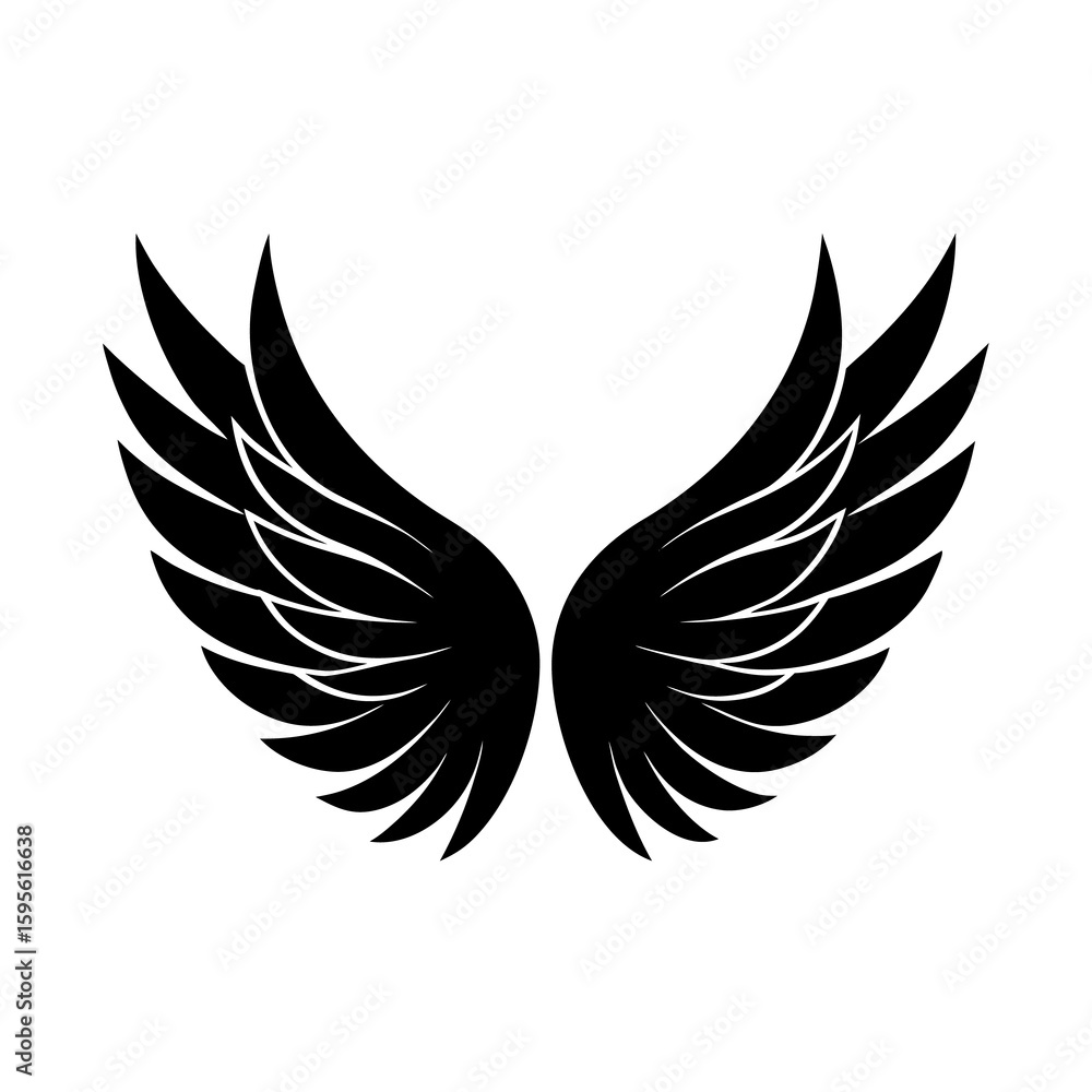 Obraz premium Wavy Feather Black Wings Silhouette Vector Set