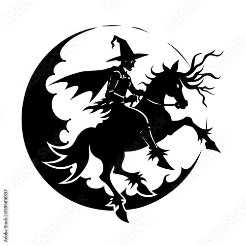 Witch Riding Across Full Moon Vector