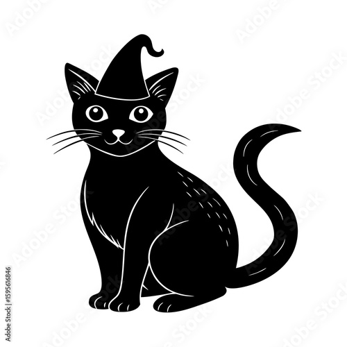 Witchs Black Cat Sitting Vector