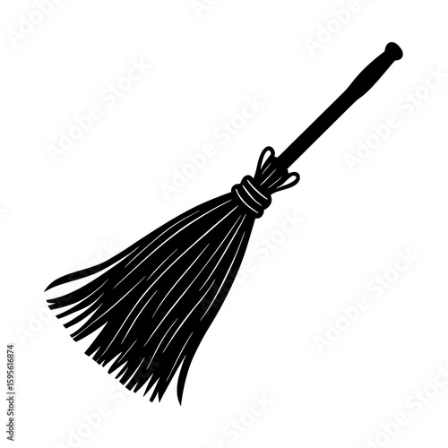 Witchs Broom With Straw Bristles Vector