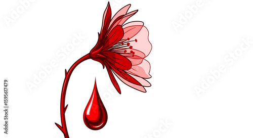 Red Flower and Drop of Blood Illustration