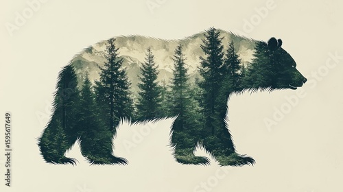 Majestic Bear Silhouette with an Enchanting Forest Landscape