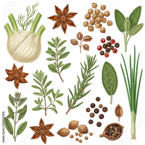Assorted Herbs and Spices Display