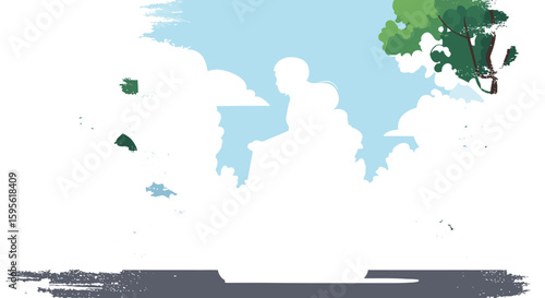 Young Woman Scooting in Park Vector Illustration Summer Day Safety First.