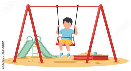 Child Swinging Joyfully on Playground Equipment.