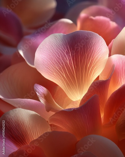 Close-up of Delicate Pink and Orange Rose Petals