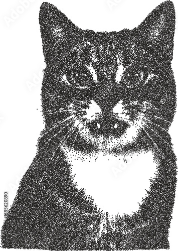 Cat retro y2k stipple design feline halftone brutalist urban vector png with clear background, kitten 2000s photocopy grunge tattoo gen z effect