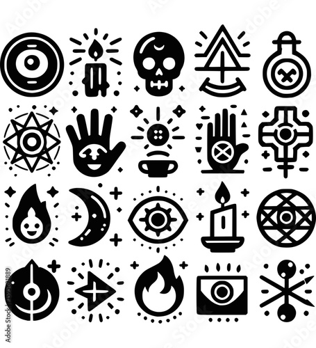 Sigille des Asmodeus – Mystisches Icon-Set in Schwarz-Weiß - 1