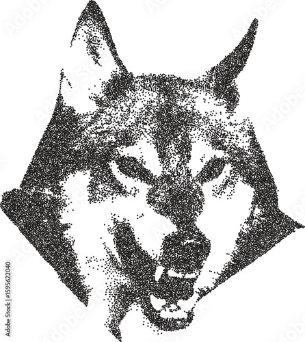 Wolf vintage y2k stipple art, howl halftone stipple brutalist retro vector png with transparent background, pack 2000s aesthetic photocopy effect tattoo