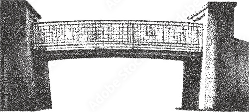 Bridge retro y2k stipple design span halftone brutalist urban vector png with clear background, arch 2000s photocopy grunge tattoo gen z effect