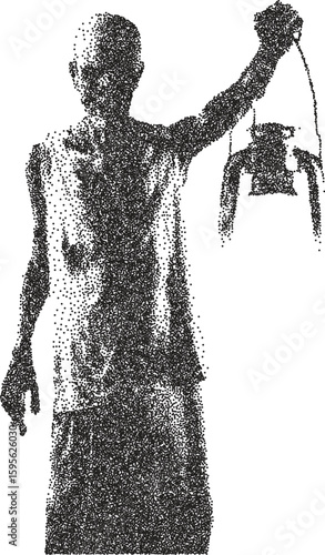 Zombie vintage y2k stipple art, undead halftone stipple brutalist retro vector png with transparent background, horror 2000s aesthetic photocopy effect tattoo