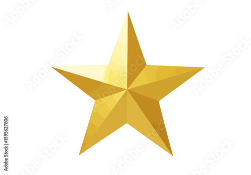 A Striking Golden Five Pointed Star Rendered With Polished Reflective Surfaces Showing Intricate Facets Creating A Dimensional Effect On A White Background