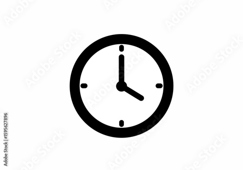 Simple black clock face with hour and minute hands indicating a specific time on a white background vector graphic illustration