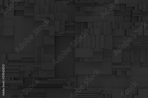 Greeble Grid Background – Futuristic 3D Abstract Blocks in Matte Black and Electric Blue, Featuring a Cinematic Tech Look with Modular Geometry and High-Contrast Blueprint Style