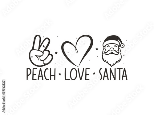 Peach love Santa cute Christmas t shirt design with festive icons for holiday spirit and cheer