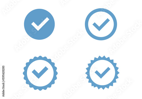 Illustrations of Verified Checkmarks in Different Circular and Serrated Badge Styles Emphasizing Approval and Authentication Symbols