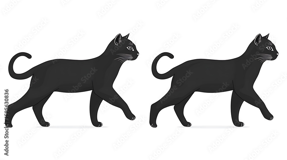 Obraz premium Two black cats walking side by side.