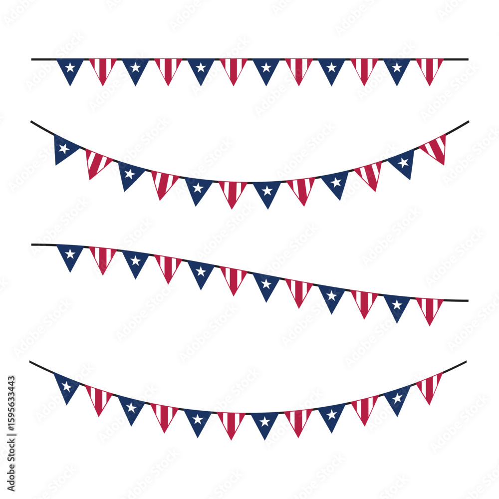 Obraz premium US flag bunting banners. Set for patriotic celebrations and national holiday decor. Vector illustration