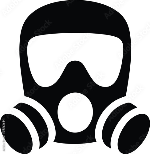 Black Silhouette of a Protective Gas Mask with Filters and Goggles