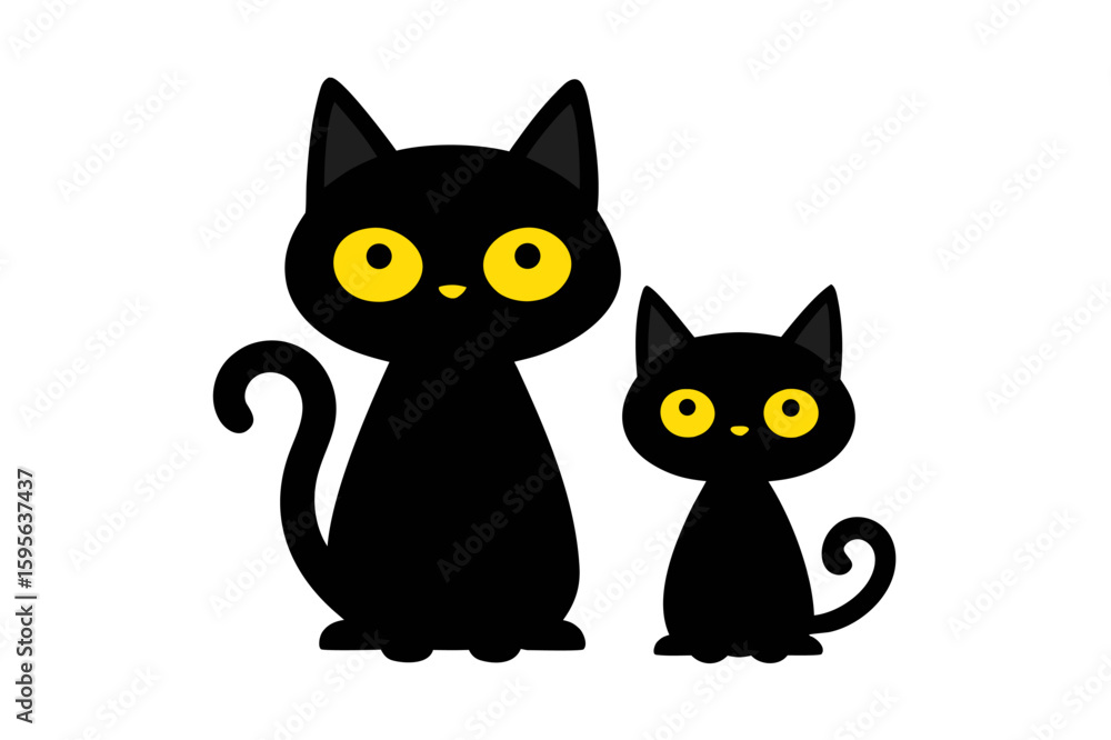 Cute black and white cats vector illustration, perfect for a funny domestic pet design or a sitting kitten silhouette icon Cute black and white cats vector illustration, perfect for a funny domestic pet design or a sitting kitten silhouette icon
