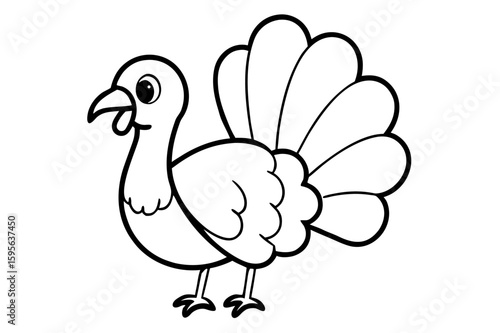 A funny cartoon farm animal, a turkey, not a chicken or rooster, is running across the nature illustration